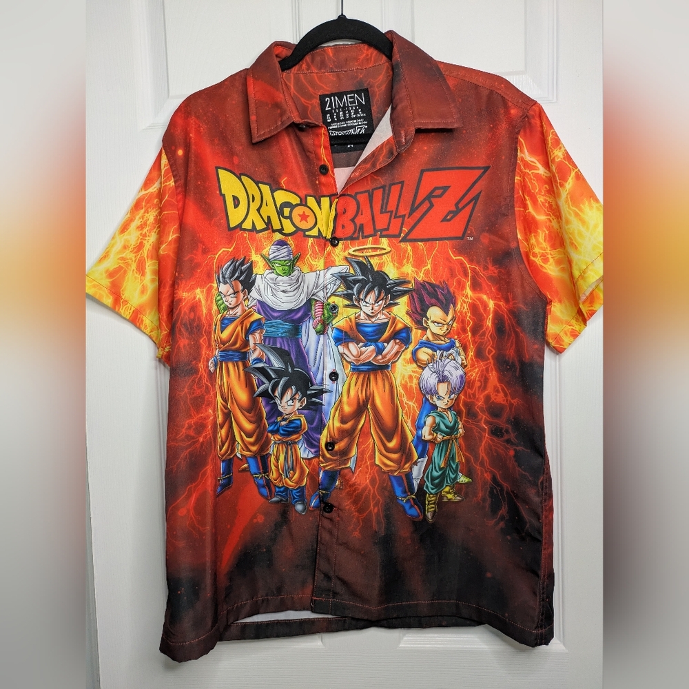21MEN DRAGONBALL Z Shirt Button Front Short Sleeve Anime Men's M
